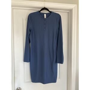 Lululemon All Aligned Ribbed Long Sleeve Henley Dress Blue 12 Athleisure Nulu
